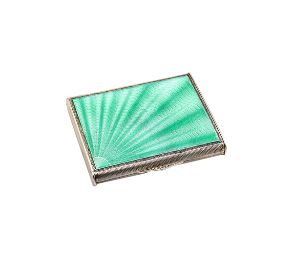 WILLIAM NEAL 1931 Birmingham Guilloche Green Enamel Box In .925 Sterling