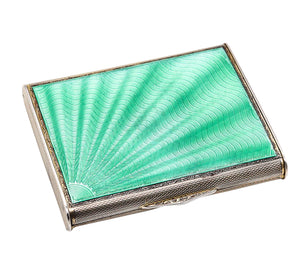 WILLIAM NEAL 1931 Birmingham Guilloche Green Enamel Box In .925 Sterling