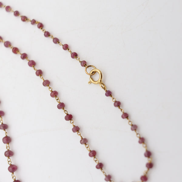 ITALIAN Modernist Graduated Beads Necklace In 14Kt Yellow Gold With 86 Cabochons Cuts Rubies