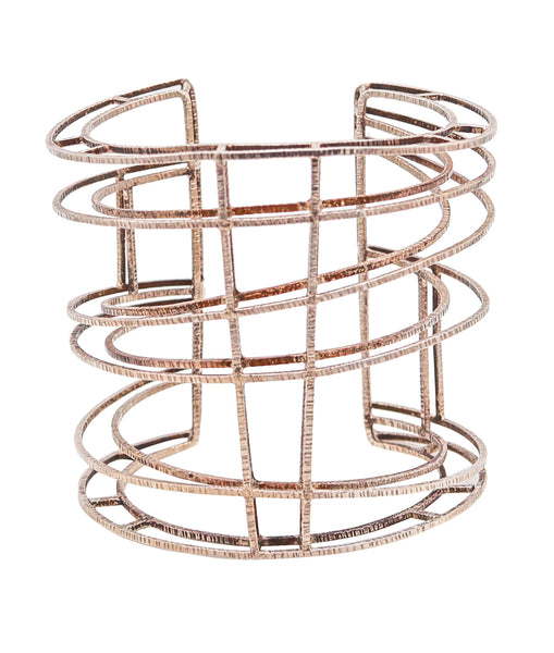 MODERNIST 1980 Geometric Three-dimensional Cuff Bracelet In .925 Sterling Silver