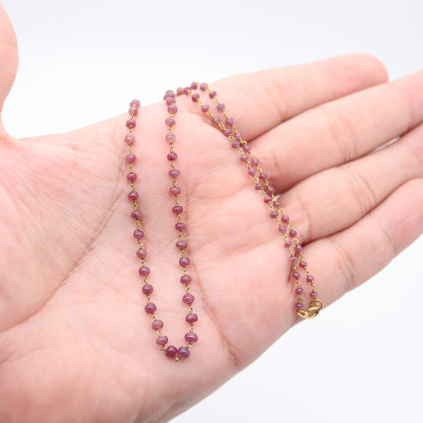 ITALIAN Modernist Graduated Beads Necklace In 14Kt Yellow Gold With 86 Cabochons Cuts Rubies