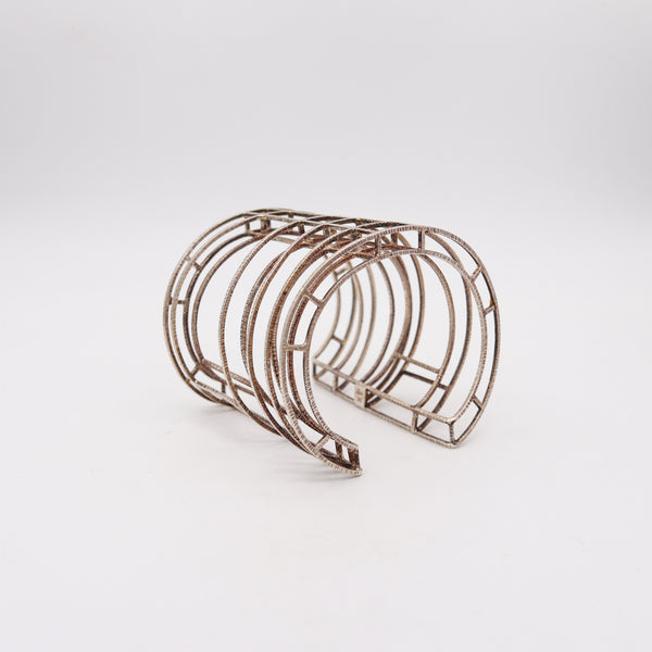 MODERNIST 1980 Geometric Three-dimensional Cuff Bracelet In .925 Sterling Silver