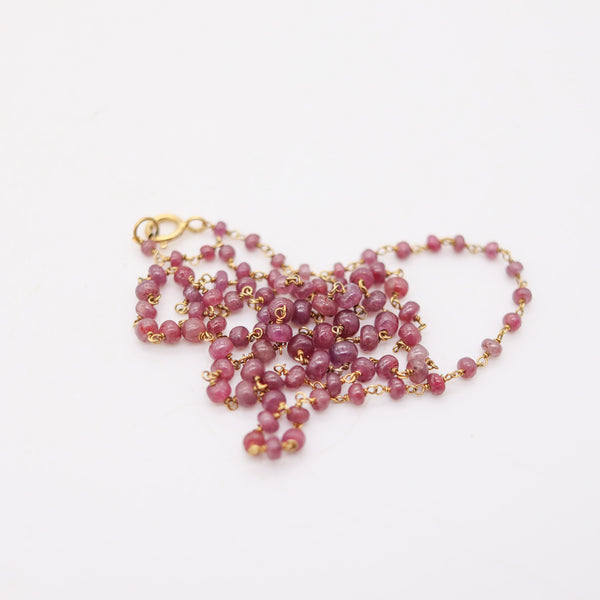 ITALIAN Modernist Graduated Beads Necklace In 14Kt Yellow Gold With 86 Cabochons Cuts Rubies