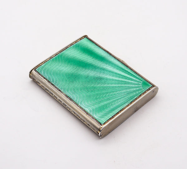 WILLIAM NEAL 1931 Birmingham Guilloche Green Enamel Box In .925 Sterling