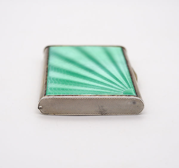 WILLIAM NEAL 1931 Birmingham Guilloche Green Enamel Box In .925 Sterling