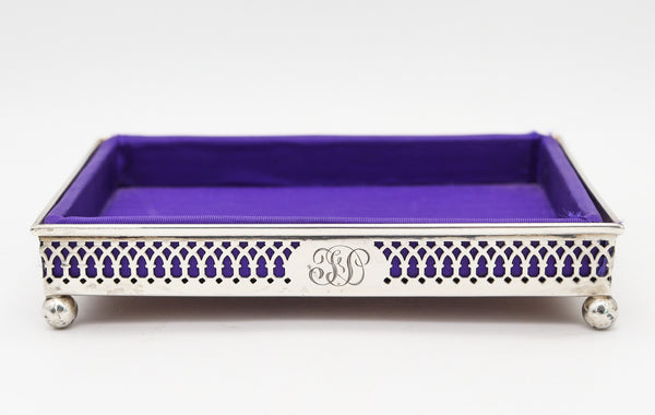 GEORGE HENCKEL 1910 Edwardian Rectangular Desk Tray In Sterling Silver With Silk Lining