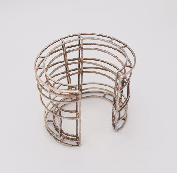 MODERNIST 1980 Geometric Three-dimensional Cuff Bracelet In .925 Sterling Silver