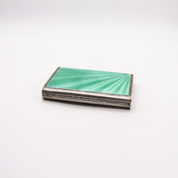 WILLIAM NEAL 1931 Birmingham Guilloche Green Enamel Box In .925 Sterling