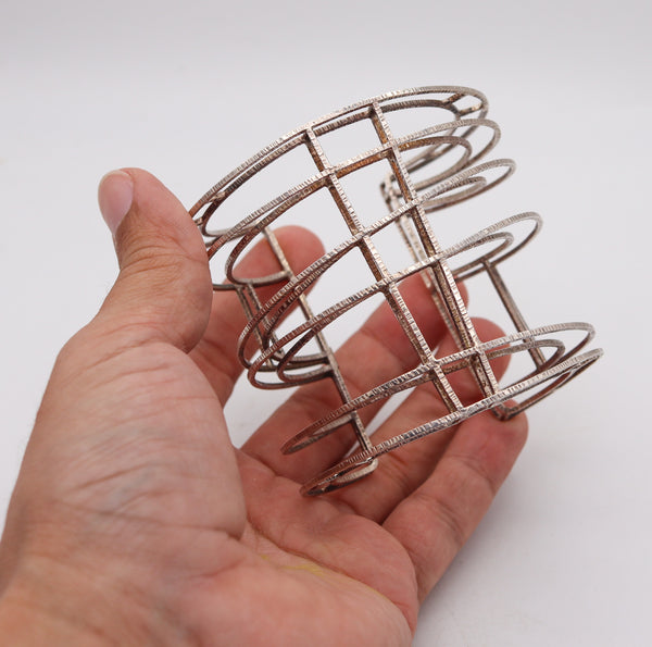 MODERNIST 1980 Geometric Three-dimensional Cuff Bracelet In .925 Sterling Silver