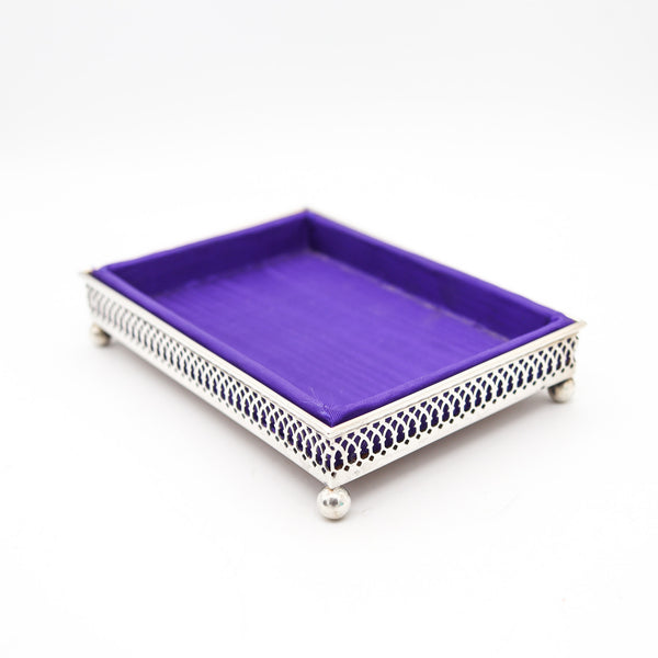 GEORGE HENCKEL 1910 Edwardian Rectangular Desk Tray In Sterling Silver With Silk Lining