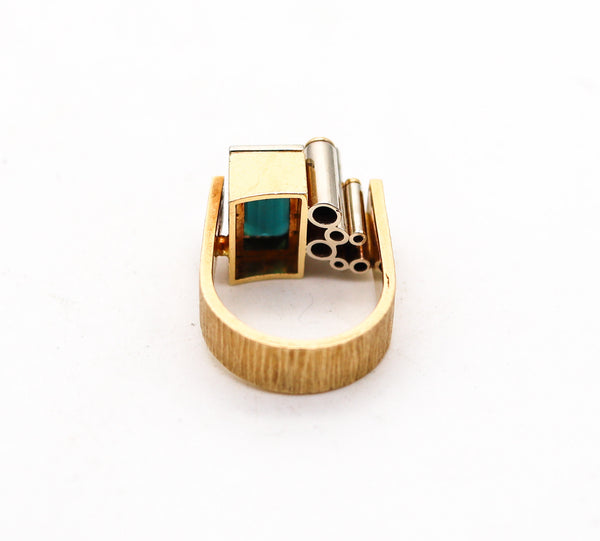 -Karl Stittgen 1970 Canada Geometric Ring In 18Kt Gold With Diamonds And Tourmaline