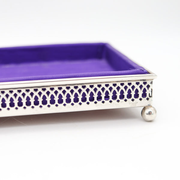 GEORGE HENCKEL 1910 Edwardian Rectangular Desk Tray In Sterling Silver With Silk Lining