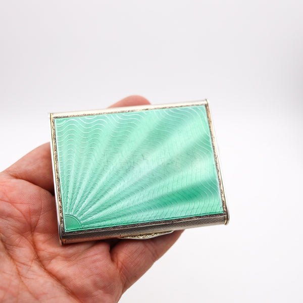 WILLIAM NEAL 1931 Birmingham Guilloche Green Enamel Box In .925 Sterling