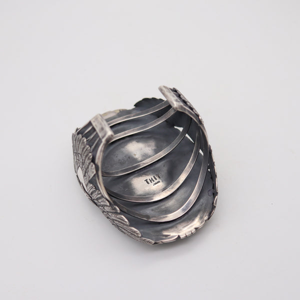 NAVAJO 1960 Native American Indian Chief Cuff In .925 Sterling & Carved Turquoise