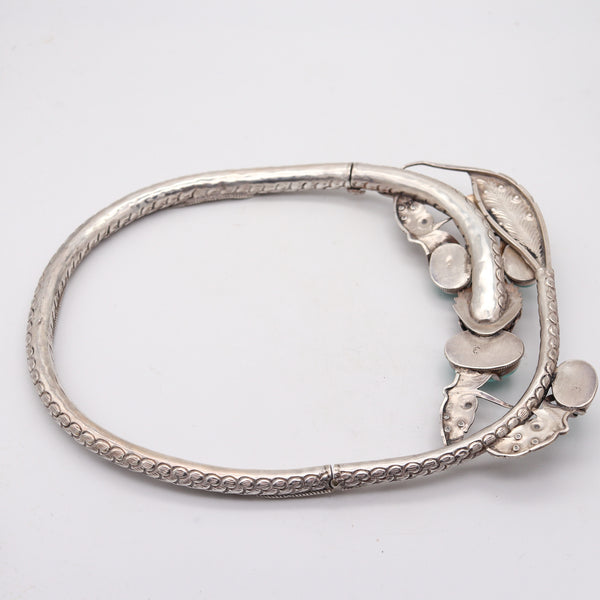 QING DINASTY 1915 China Export Dragon Necklace In .900 Silver With Turquoises