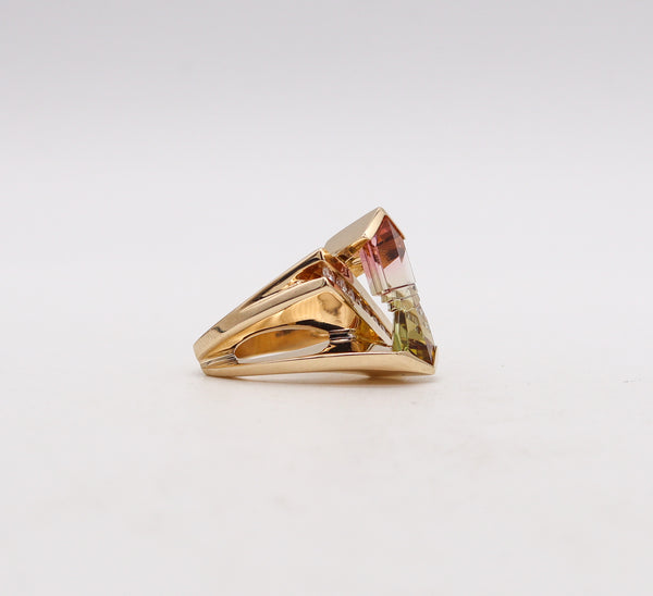 -Munsteiner Geometric Ring In 14Kt Gold With Watermelon Tourmaline And Diamonds