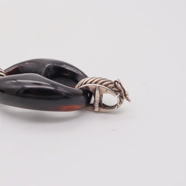 ITALIAN 1970 Modernist Mariner Links In .925 Sterling Silver & Carved Horn