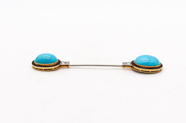 CARTIER 1930 Art Deco Enameled Jabot In 18kt Gold With Diamonds And Turquoises