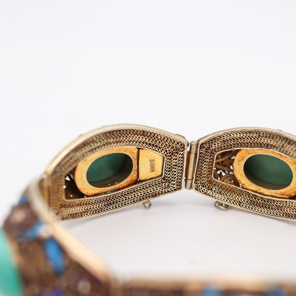 QING DYNASTY 1900 Chinese Export Enameled Bracelet In .900 Silver & Turquoises