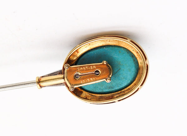 CARTIER 1930 Art Deco Enameled Jabot In 18kt Gold With Diamonds And Turquoises