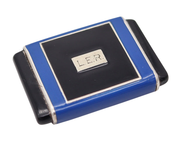 LA CAPTIVE 1930 Art Deco Enameled Squeeze Travel Clock In .925 Sterling Silver