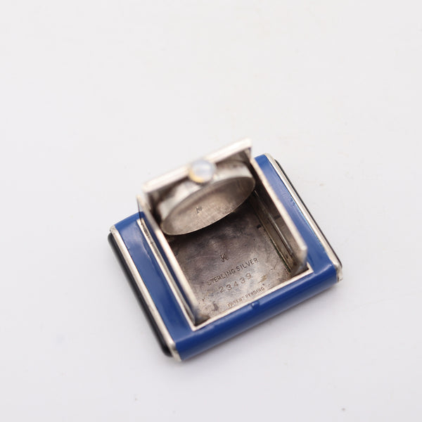 LA CAPTIVE 1930 Art Deco Enameled Squeeze Travel Clock In .925 Sterling Silver