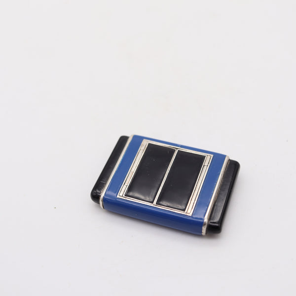 LA CAPTIVE 1930 Art Deco Enameled Squeeze Travel Clock In .925 Sterling Silver