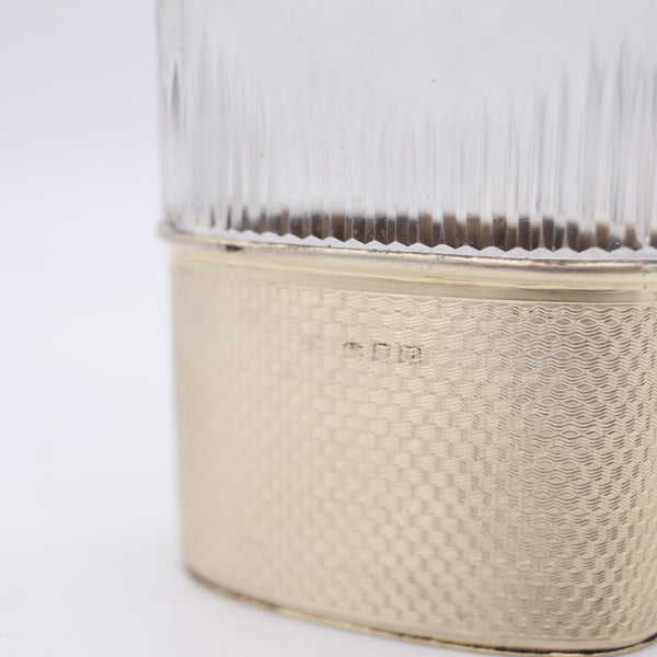 ERNEST DREW & SONS 1927 London Liquor Flask In Engraved Crystal & Sterling Silver