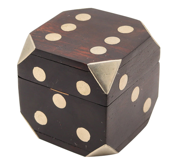 WILLIAM SPRATLING 1950 Desk Box Set Of Dices In Carved Wood & Nickeled Silver