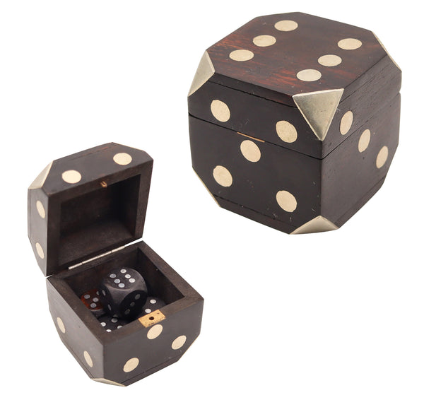 WILLIAM SPRATLING 1950 Desk Box Set Of Dices In Carved Wood & Nickeled Silver