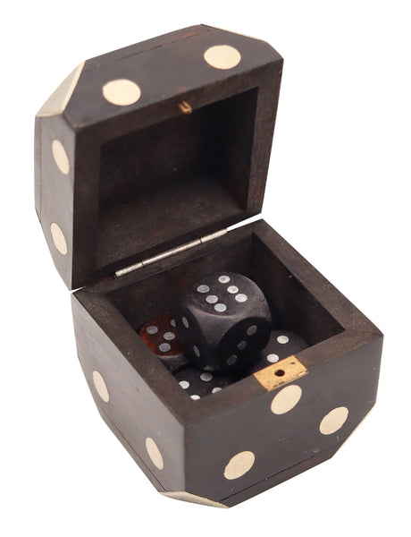 WILLIAM SPRATLING 1950 Desk Box Set Of Dices In Carved Wood & Nickeled Silver