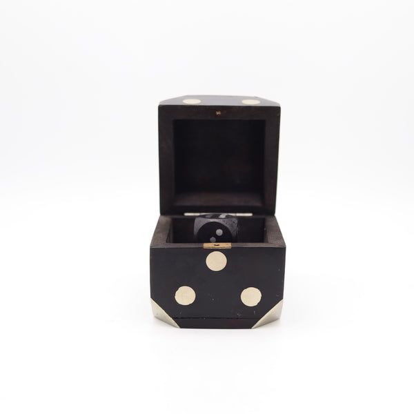 WILLIAM SPRATLING 1950 Desk Box Set Of Dices In Carved Wood & Nickeled Silver
