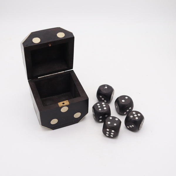 WILLIAM SPRATLING 1950 Desk Box Set Of Dices In Carved Wood & Nickeled Silver