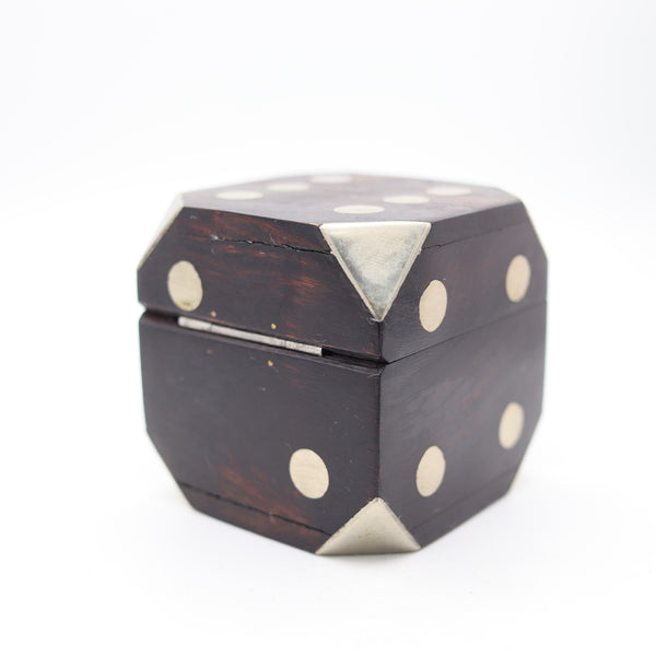 WILLIAM SPRATLING 1950 Desk Box Set Of Dices In Carved Wood & Nickeled Silver