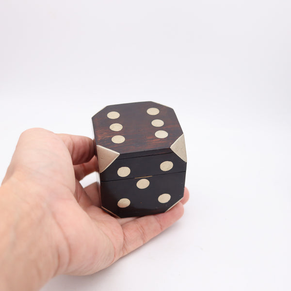 WILLIAM SPRATLING 1950 Desk Box Set Of Dices In Carved Wood & Nickeled Silver