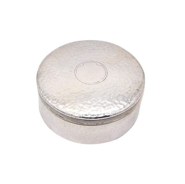 TIFFANY & CO. 1889 Art+Craft Round Box In Hammered .925 Sterling Silver
