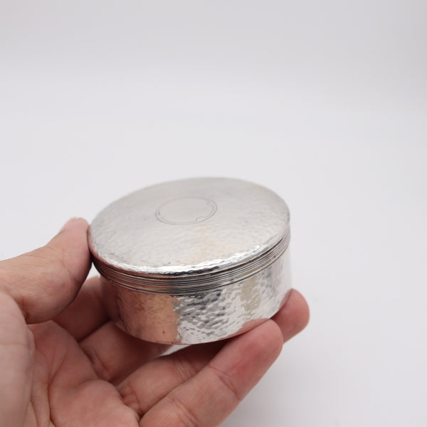 TIFFANY & CO. 1889 Art+Craft Round Box In Hammered .925 Sterling Silver