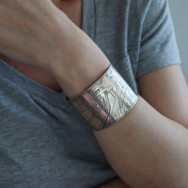 PANAMA-PACIFIC 1915 Exposition Engraved Cuff Bracelet In .925 Sterling Silver