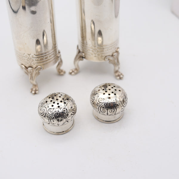 TIFFANY & CO. 1902 John C. Moore Pair Of Salt-Pepper Shakers In .925 Sterling Silver
