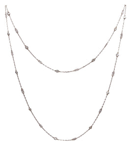 ART DECO 1930 Platinum Stations Necklace Sautoir With 1.82 Cts In Round Diamonds