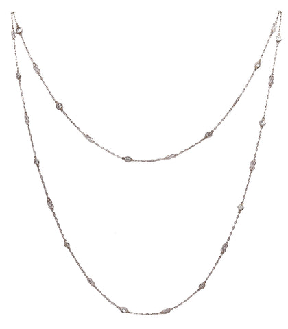 ART DECO 1930 Platinum Stations Necklace Sautoir With 1.82 Cts In Round Diamonds