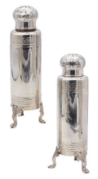 TIFFANY & CO. 1902 John C. Moore Pair Of Salt-Pepper Shakers In .925 Sterling Silver