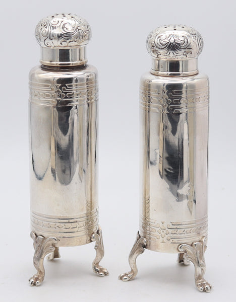 TIFFANY & CO. 1902 John C. Moore Pair Of Salt-Pepper Shakers In .925 Sterling Silver