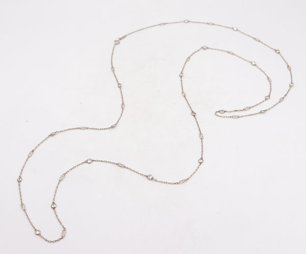 ART DECO 1930 Platinum Stations Necklace Sautoir With 1.82 Cts In Round Diamonds
