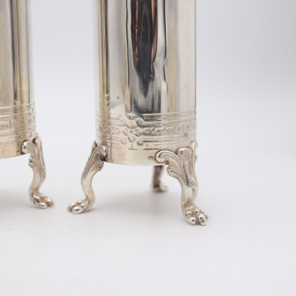 TIFFANY & CO. 1902 John C. Moore Pair Of Salt-Pepper Shakers In .925 Sterling Silver