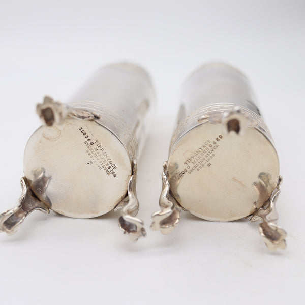TIFFANY & CO. 1902 John C. Moore Pair Of Salt-Pepper Shakers In .925 Sterling Silver