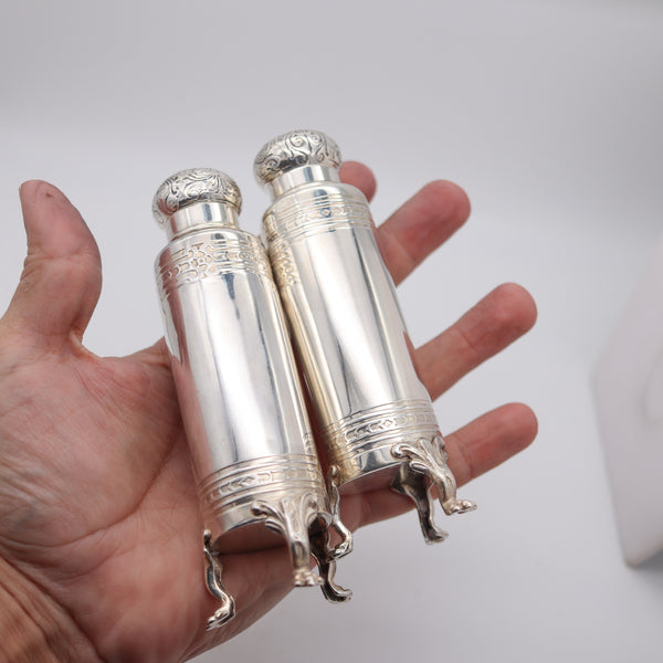 TIFFANY & CO. 1902 John C. Moore Pair Of Salt-Pepper Shakers In .925 Sterling Silver