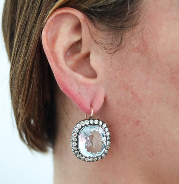 KHLEBNIKOV Ear-Drops In 14Kt Gold Silver With 53.28 Ctw Aquamarines & Diamonds