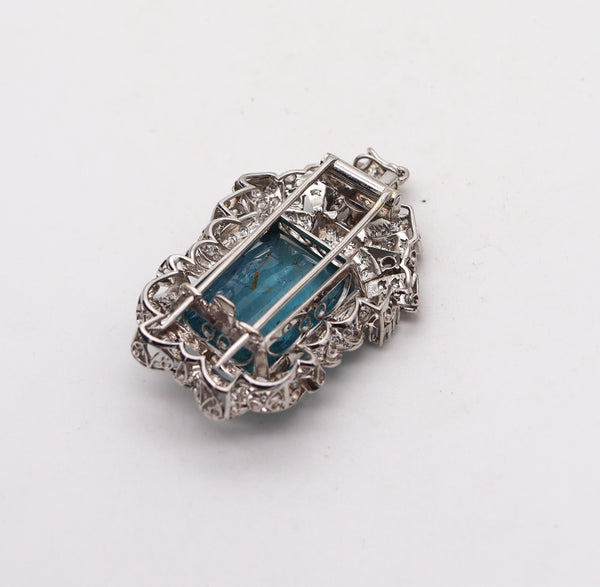 -Art Deco 1930 Convertible Pendant In Platinum And 57.31 Ctw Aquamarine And Diamonds