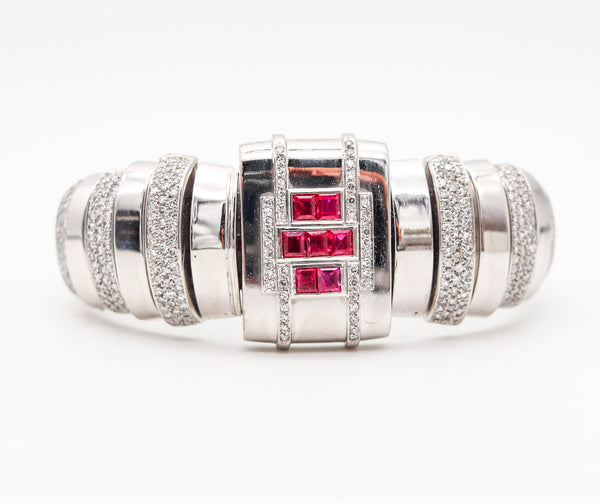 ART DECO 1935 Geometric Bracelet In Platinum And 18Kt Gold With 7.69 Ctw in Rubies & Diamonds